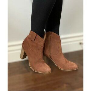 Seychelles Lori Penny Women's Western Ankle Boots Cognac Suede Size 7
